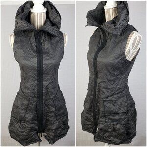 PORTO San Francisco Crinkled Dress Tunic Full Zip Black Lagenlook Architectural